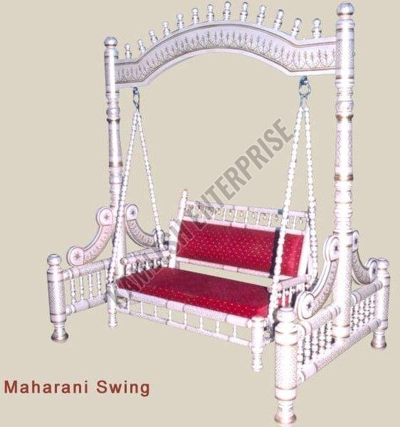 Hand Carved Sankheda Wooden Silver Maharani Swing