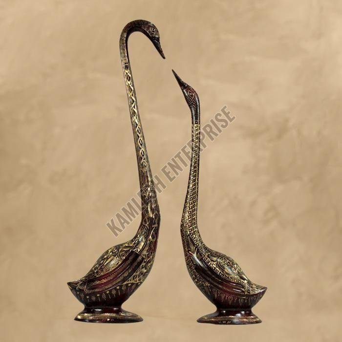 Handcrafted Brass Swan Pair Statue