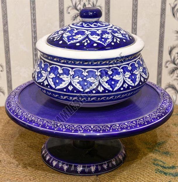 Handmade Ceramic Blue Pottery Serving Handi
