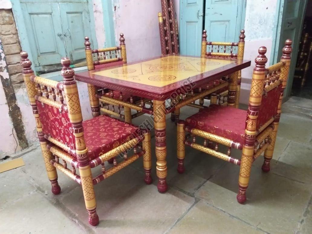 Traditional Sankheda Four Seater Dining Table Set