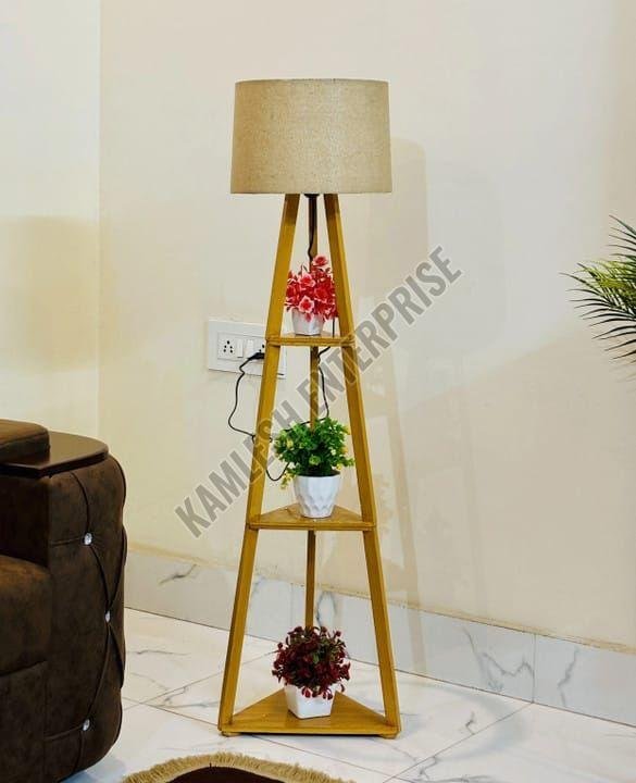 Wooden Tripod Floor Lamp with 3 Shelves