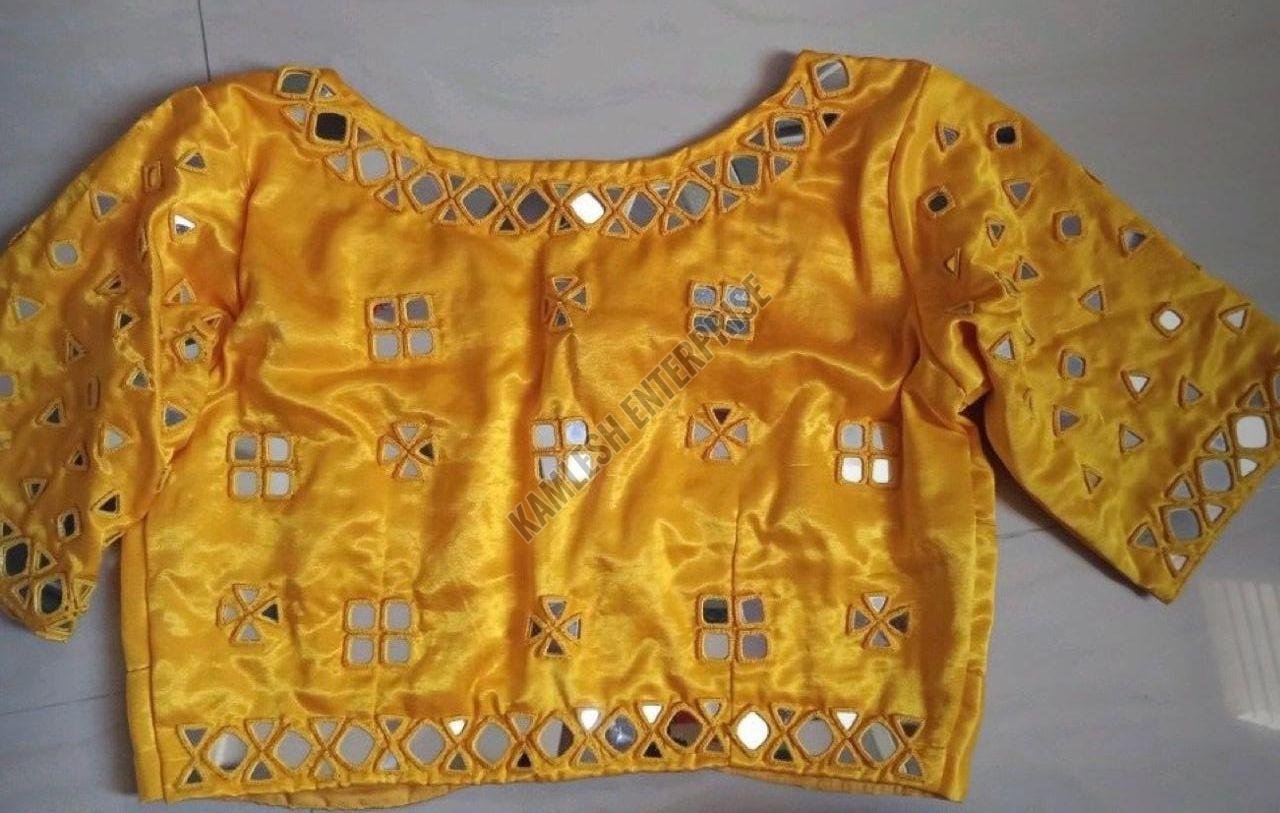Yellow Mirror Work Satin Blouse