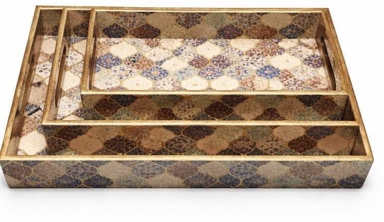 Classic Rectangular Wooden Serving Tray Set