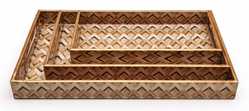 Decorative Resin Coated Wooden Rectangular Tray Set