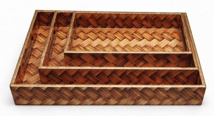 Designer Brown Rectangular Wooden Serving Tray Set