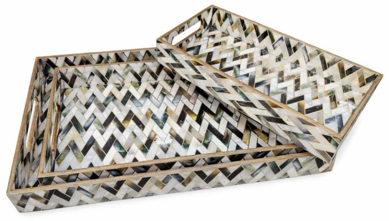 Enamel Coated Wooden Rectangular Serving Tray Set