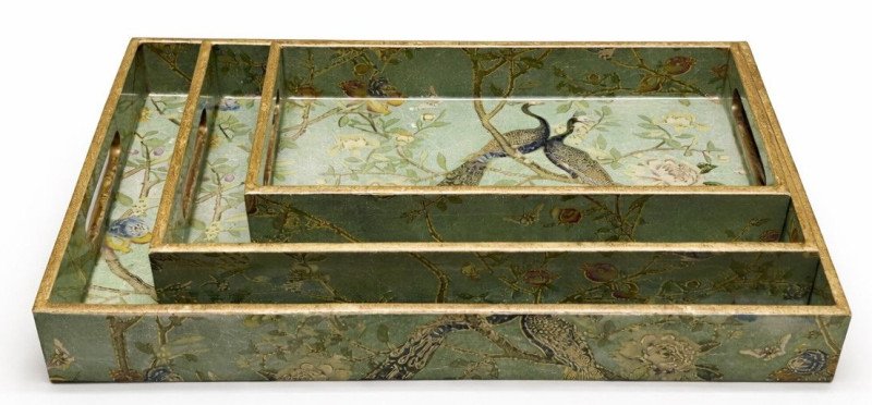 Green Classic Rectangular Wooden Serving Tray Set