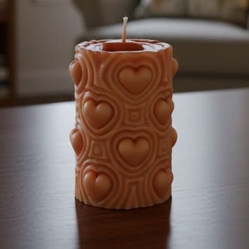 Decorative Soy Wax Heart Carved Pillar Candle