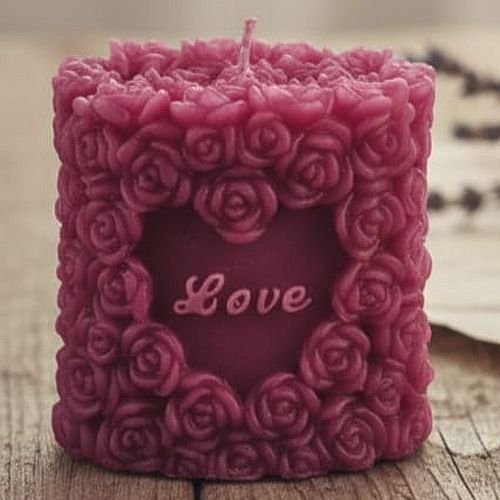 Designer Rose Embossed Love Pillar Candle