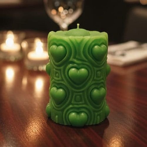 Green Soy Wax Heart Pillar Candle
