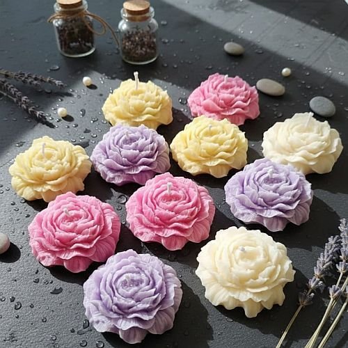 Multicolor Soy Wax Peony Flower Candle