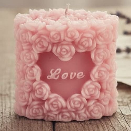 Pink Rose Pattern Love Pillar Candle