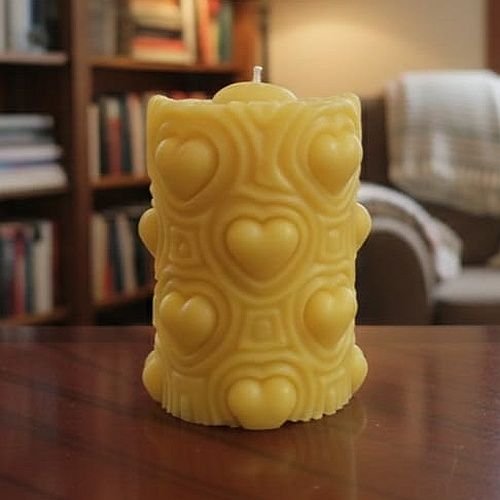Yellow Handmade Soy Wax Heart Pattern Pillar Candle