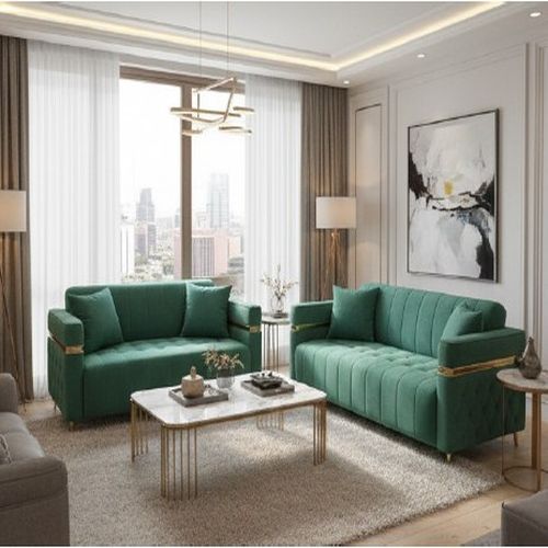 Elegant Green Fabric Sofa Set