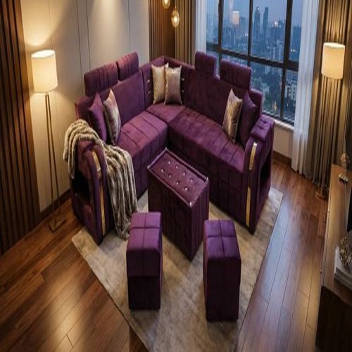 Plush Purple Fabric Corner Sofa Set