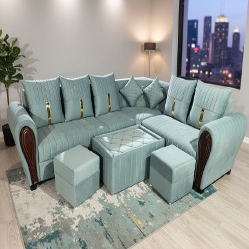 Sea Green Fabric Corner Sofa Set