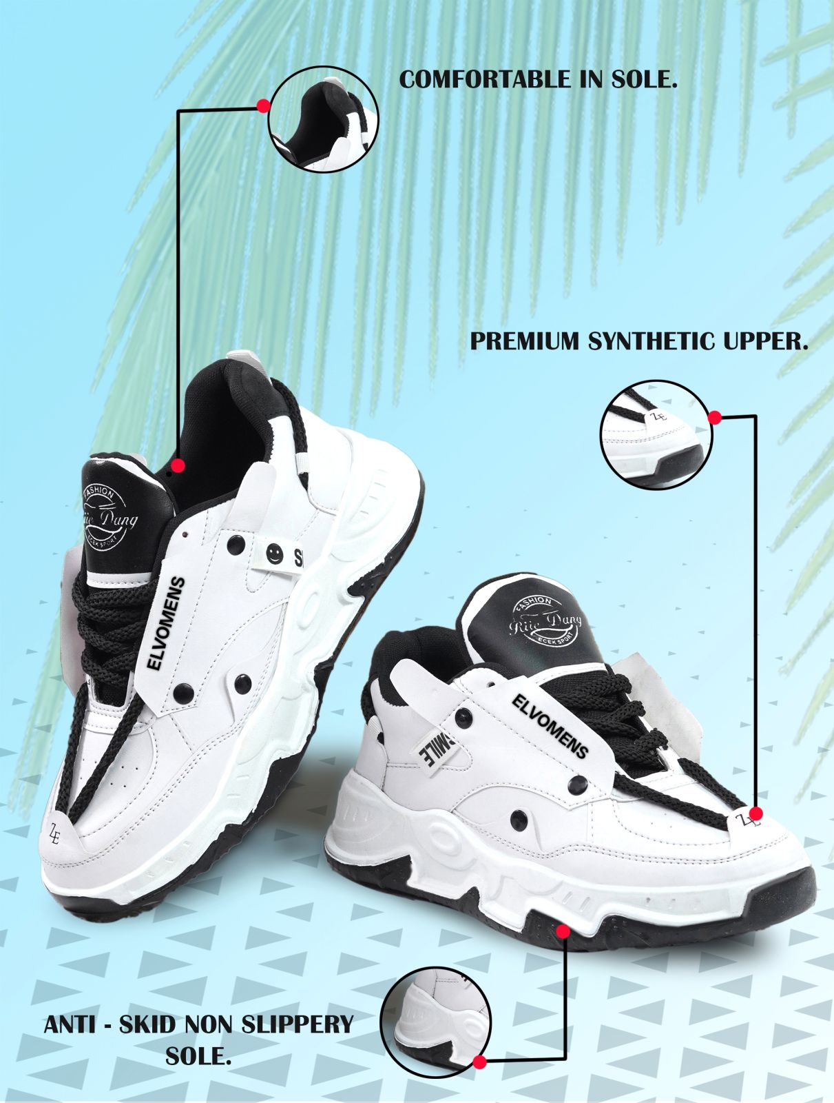 Anti Skid Black and White Funky Sneakers