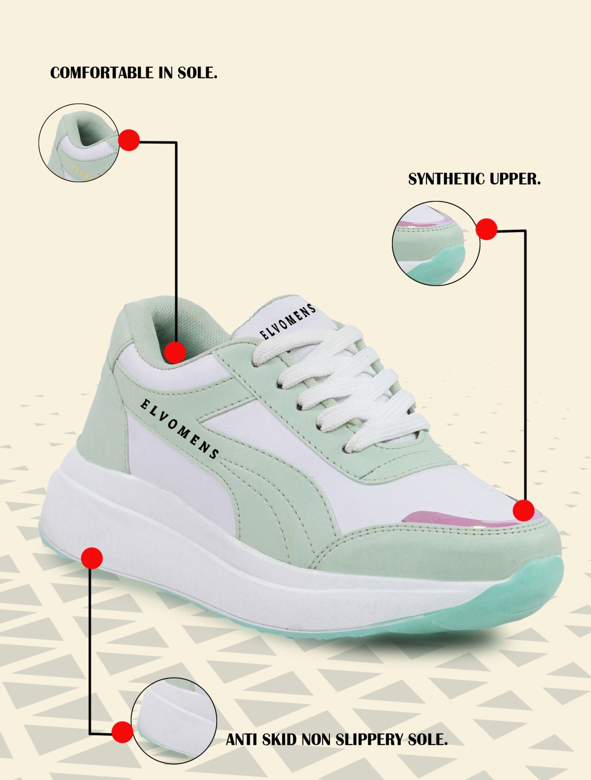 Green and White Anti Skid Ladies Sport Shoes