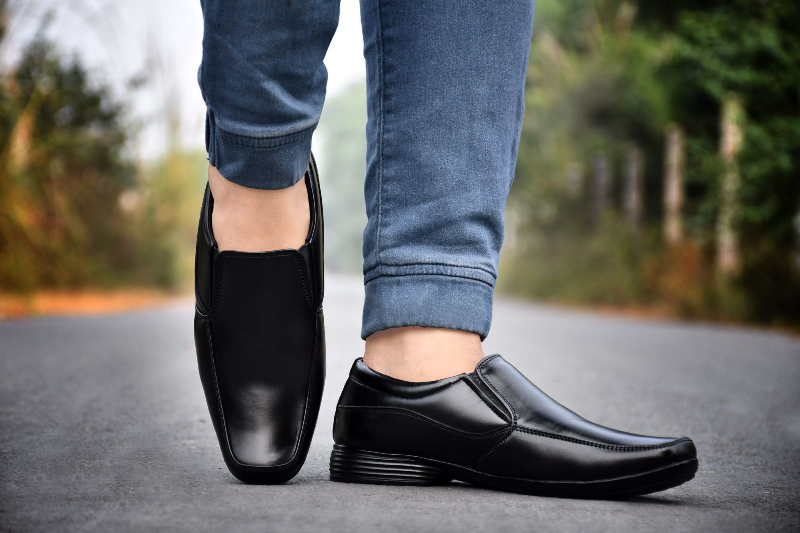 High Quality Black Leather Slip On Shoes