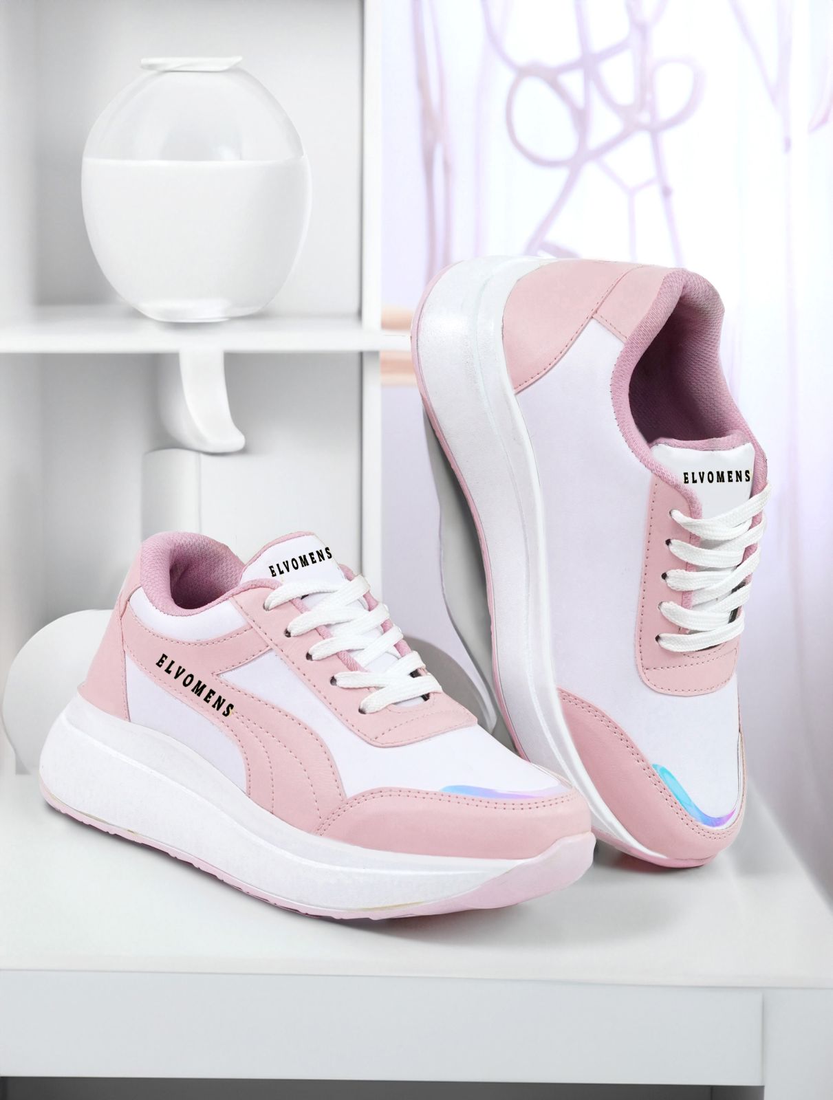 Ladies Pink and White Trendy Sport Shoes