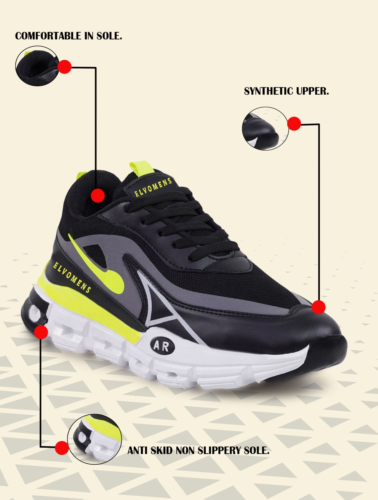 Mens Anti Skid Black Sports Shoes