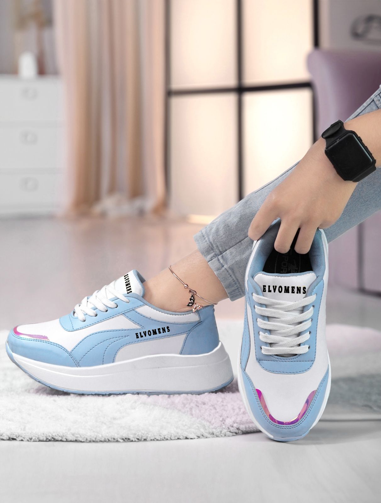 Sky Blue and White Comfortable  Sports Shoes