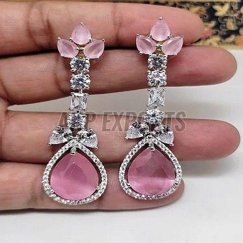 Pink American Diamond Drop Earring