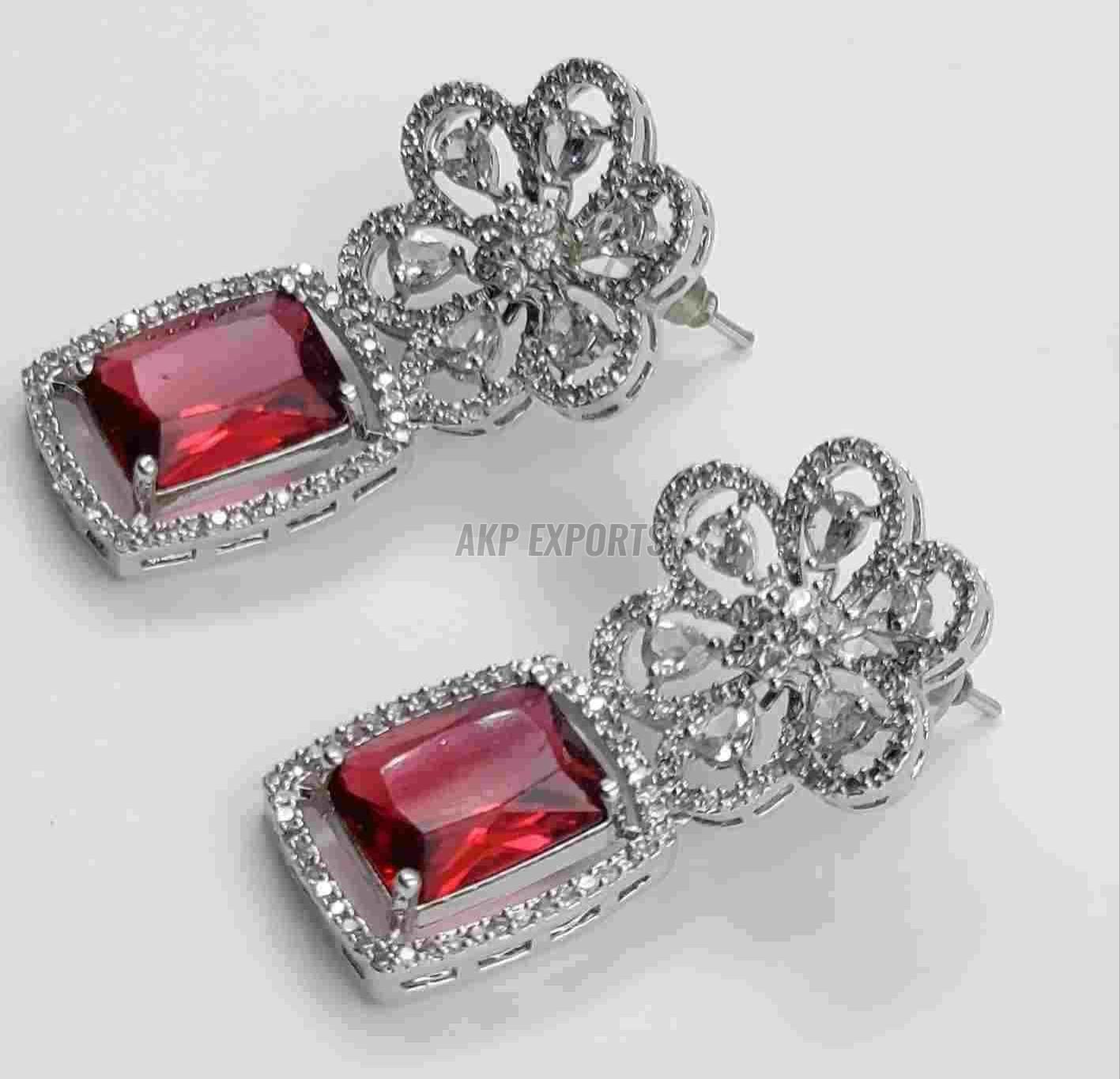 Red American Diamond Stud Earrings