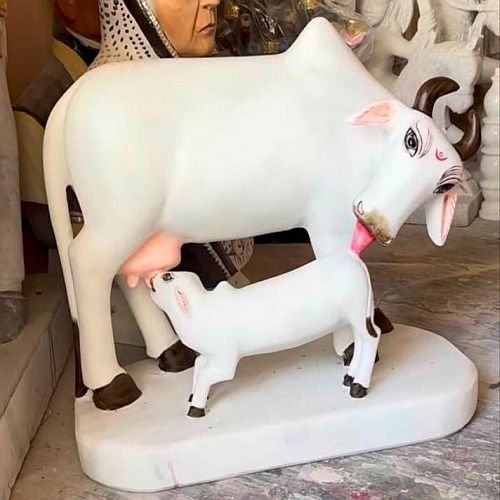 White Marble Cow And Calf Statue