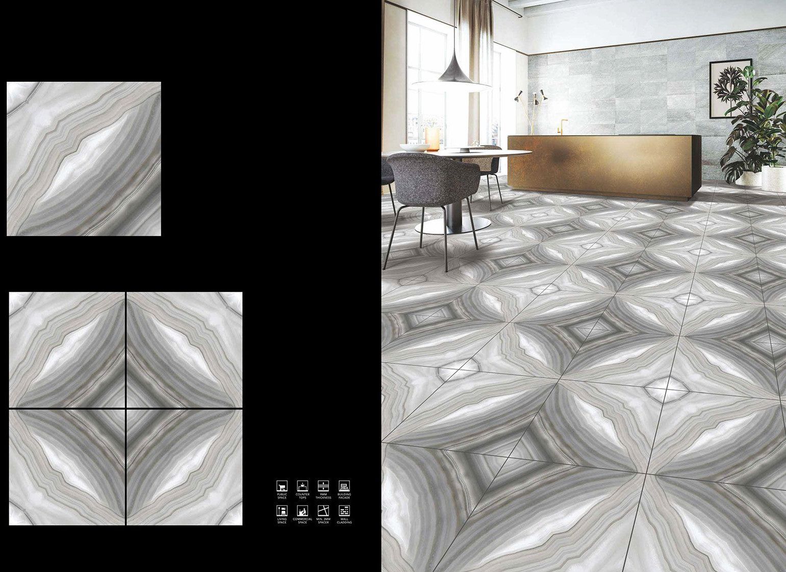 White and Grey Pattern Porcelain Floor Tile