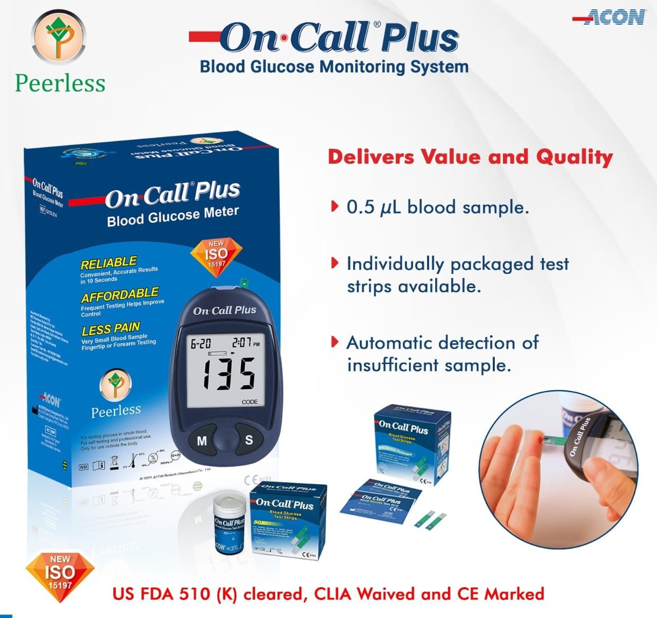 On Call Plus Glucometer with 10 Free Strips from Acon Usa
