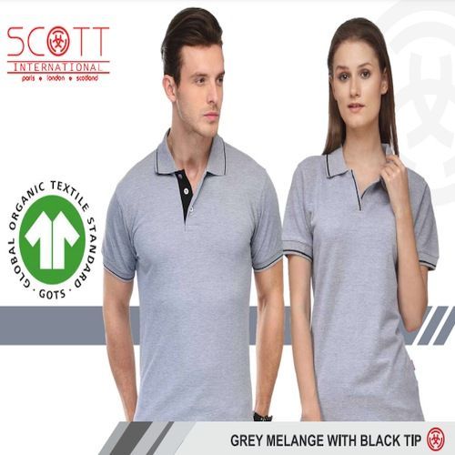 Cotton Scott International Grey Melange With Black Tip Polo T-Shirt Set