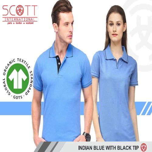 Cotton Scott International Indian Blue with Black Tip Polo T-Shirt Set