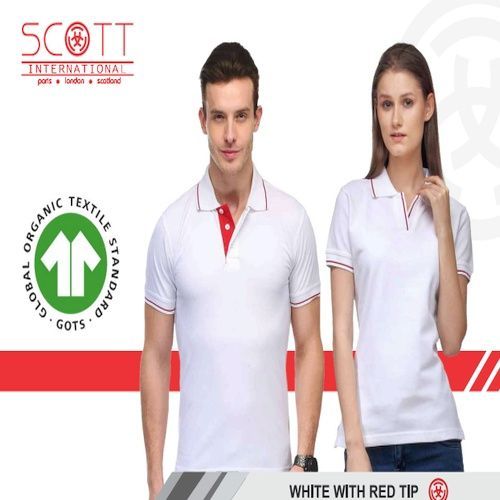 Cotton Scott International White With Red Tip Polo T-Shirt Set