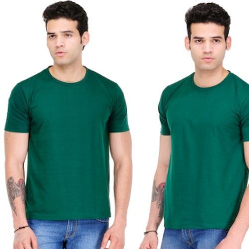 Mens Bottle Green Cotton Round Neck T-Shirt
