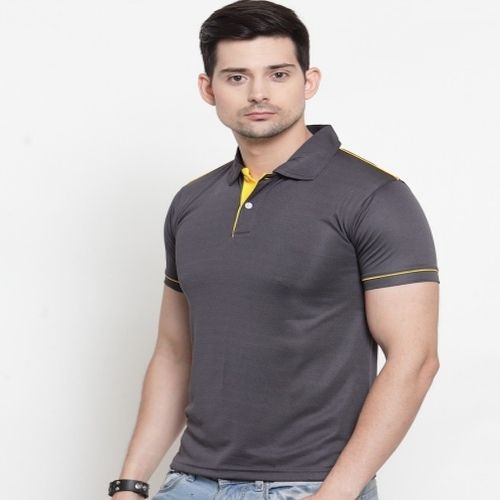 Mens Dark Grey with Yellow Tip Scott Dry Fit Polo T-Shirt