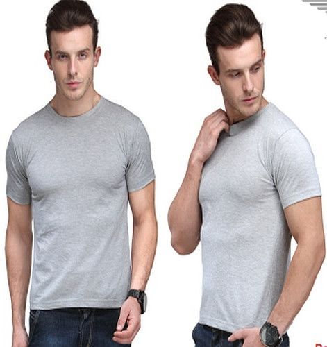 Mens Grey Milange Cotton Round Neck T-Shirt