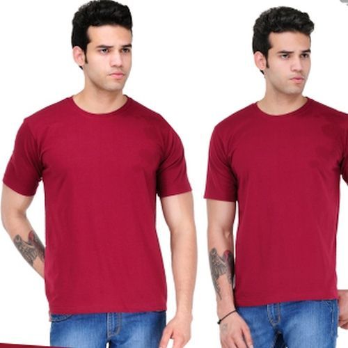 Mens Maroon Cotton Round Neck T-Shirt