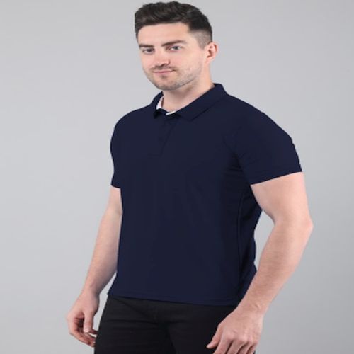 Mens Navy Blue Cotton Polo T-Shirt