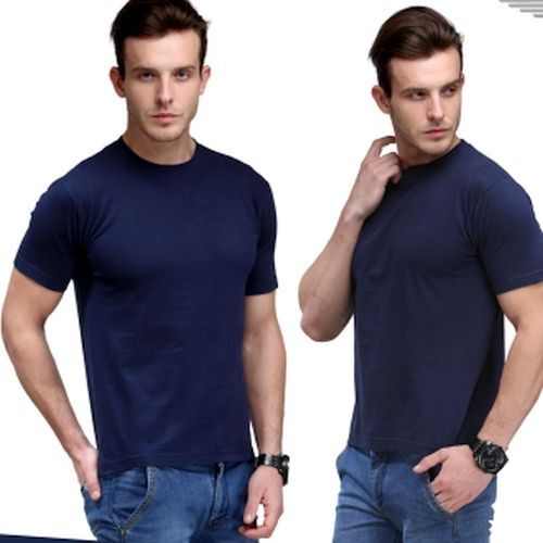 Mens Navy Blue Cotton Round Neck T-Shirt