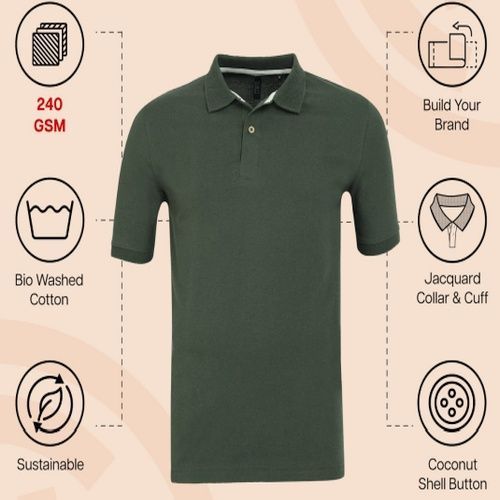 Mens Olive Green Cotton Jacquard Polo T-Shirt