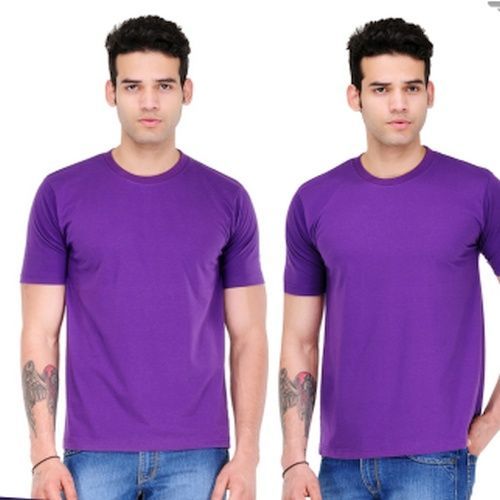 Mens Purple Cotton Round Neck T-Shirt