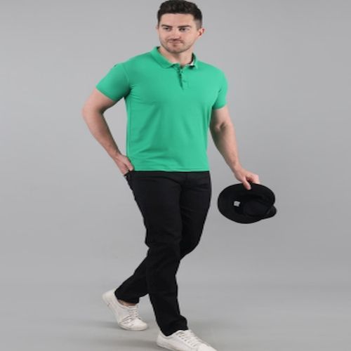 Mens Sea Green Cotton Polo T-Shirt