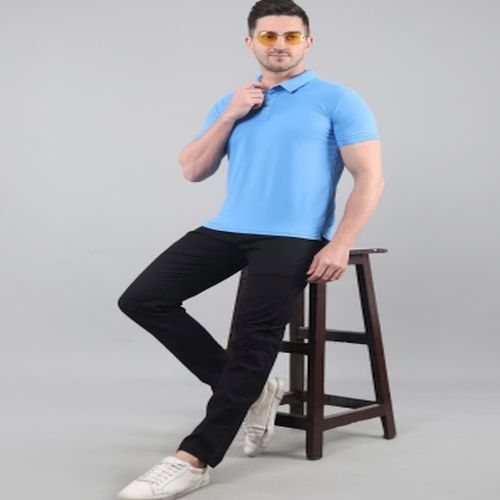 Mens Sky Blue Cotton Polo T-Shirt
