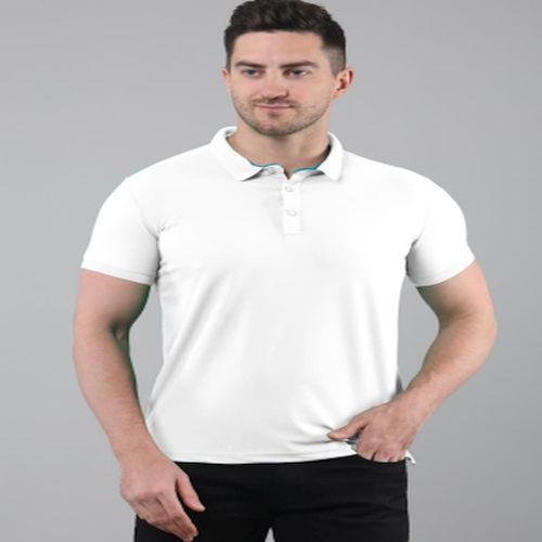 Mens White Cotton Polo T-Shirt