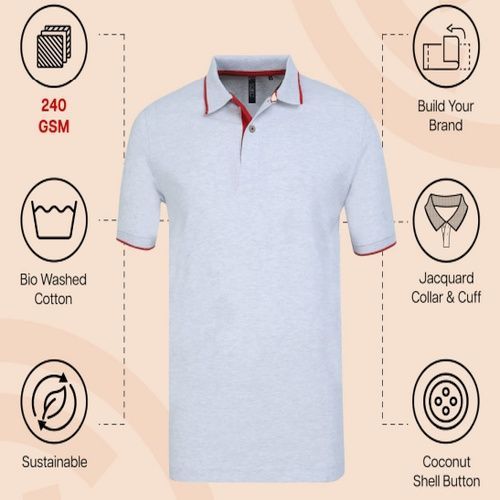 Mens White Melange with Red Tip Cotton Jacquard Polo T-Shirt
