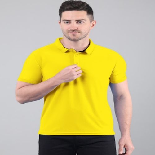 Mens Yellow Cotton Polo T-Shirt