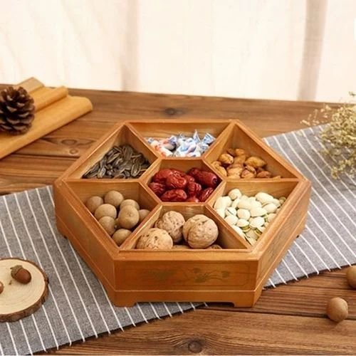 Hexagon Wooden Dry Fruit Serving Tray