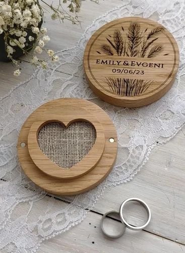 Round Engraved Wooden Ring Box