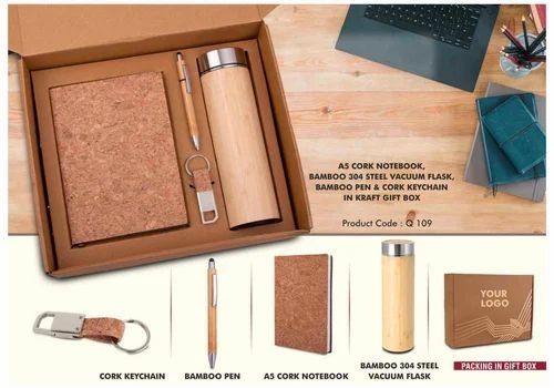 4 In 1 Brown Eco Bamboo Employee Welcome Corporate Gift Kit